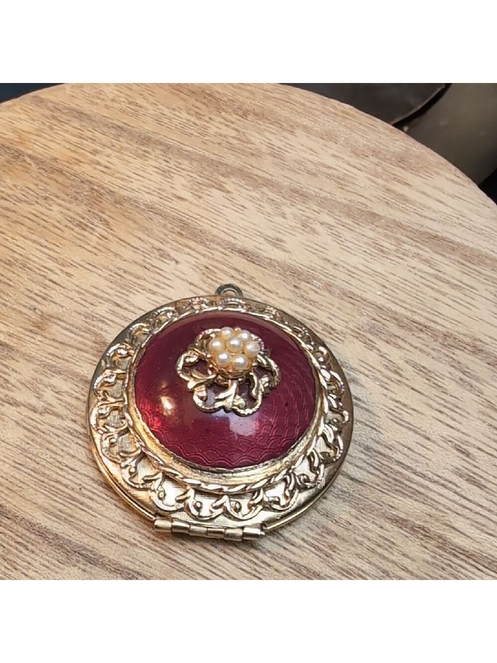 Radiant Red Enamel & Intricate Gold Locket Pendant